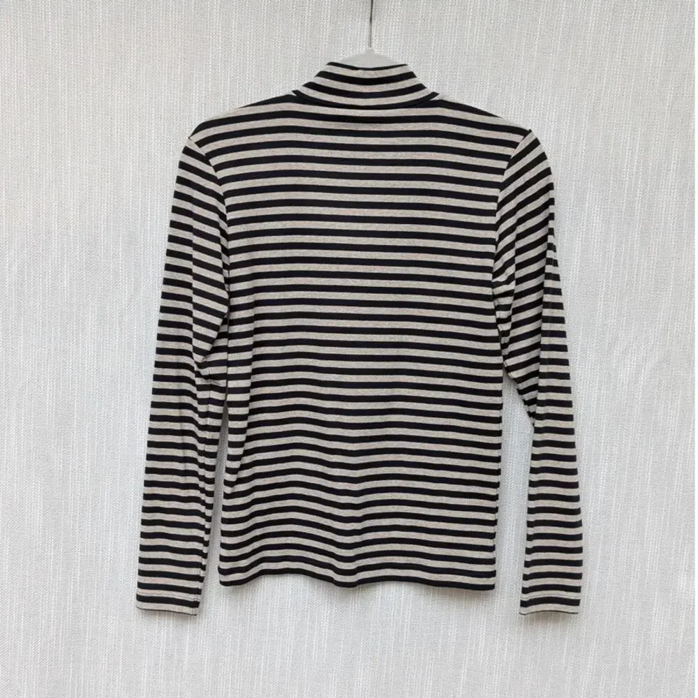 Muji Black/Cream Cotton Striped Turtleneck Long Sleeve Top, size S - Picture 2 of 8